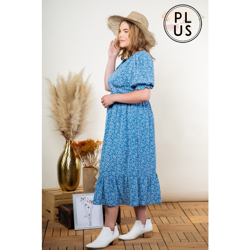 Plus Sky Blue Floral Dress
