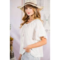 Plus Gauzy Cotton Peasant Blouse