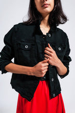 Load image into Gallery viewer, Raw edge denim jacket in black
