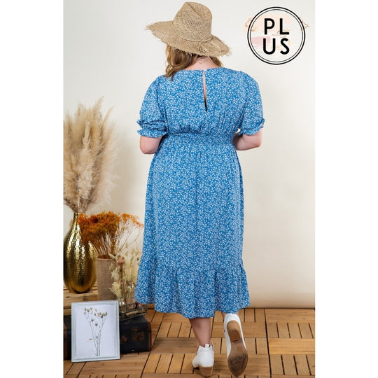 Plus Sky Blue Floral Dress