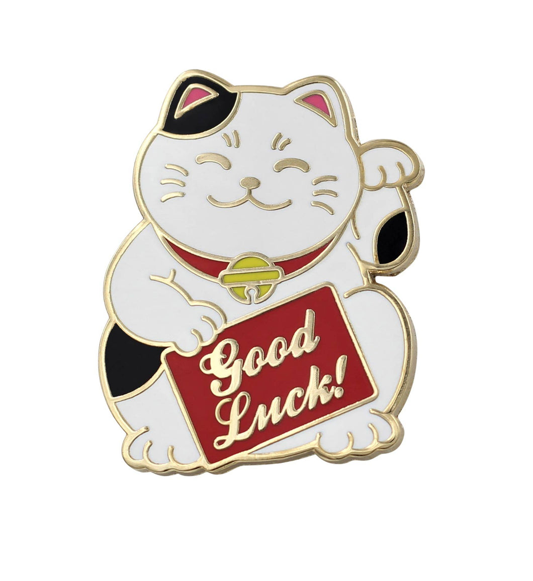 REAL SIC Lucky Cat Pin - Good Luck Waving Cat Enamel Pin: White