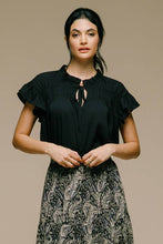 Load image into Gallery viewer, Black Ruffle Blouse with Neck Tie
