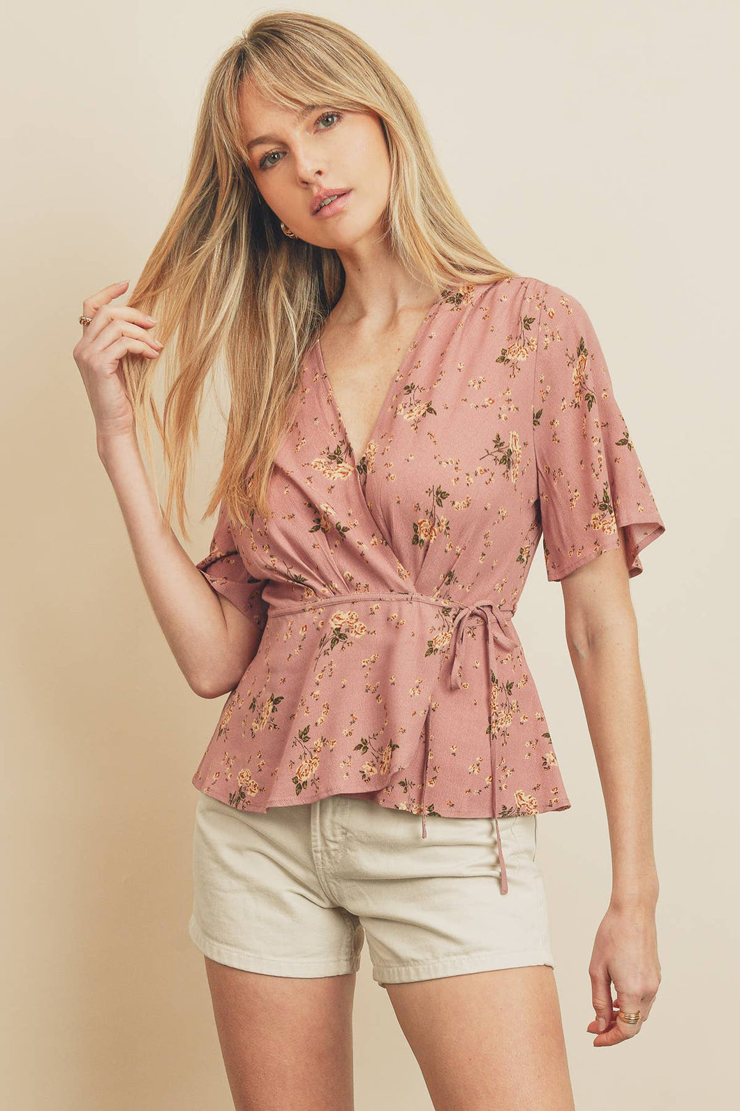 Spaced Floral Wrap Blouse