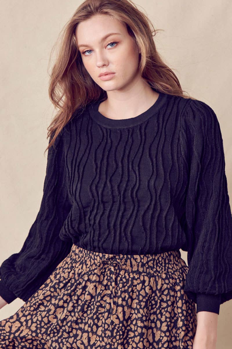 WAVE PATTERN PULLOVER SWEATER