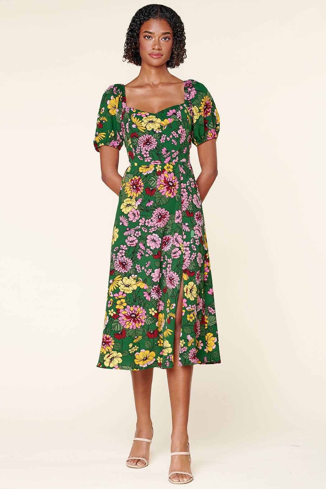 Everly Floral Alessi Puff Sleeve Midi Dress