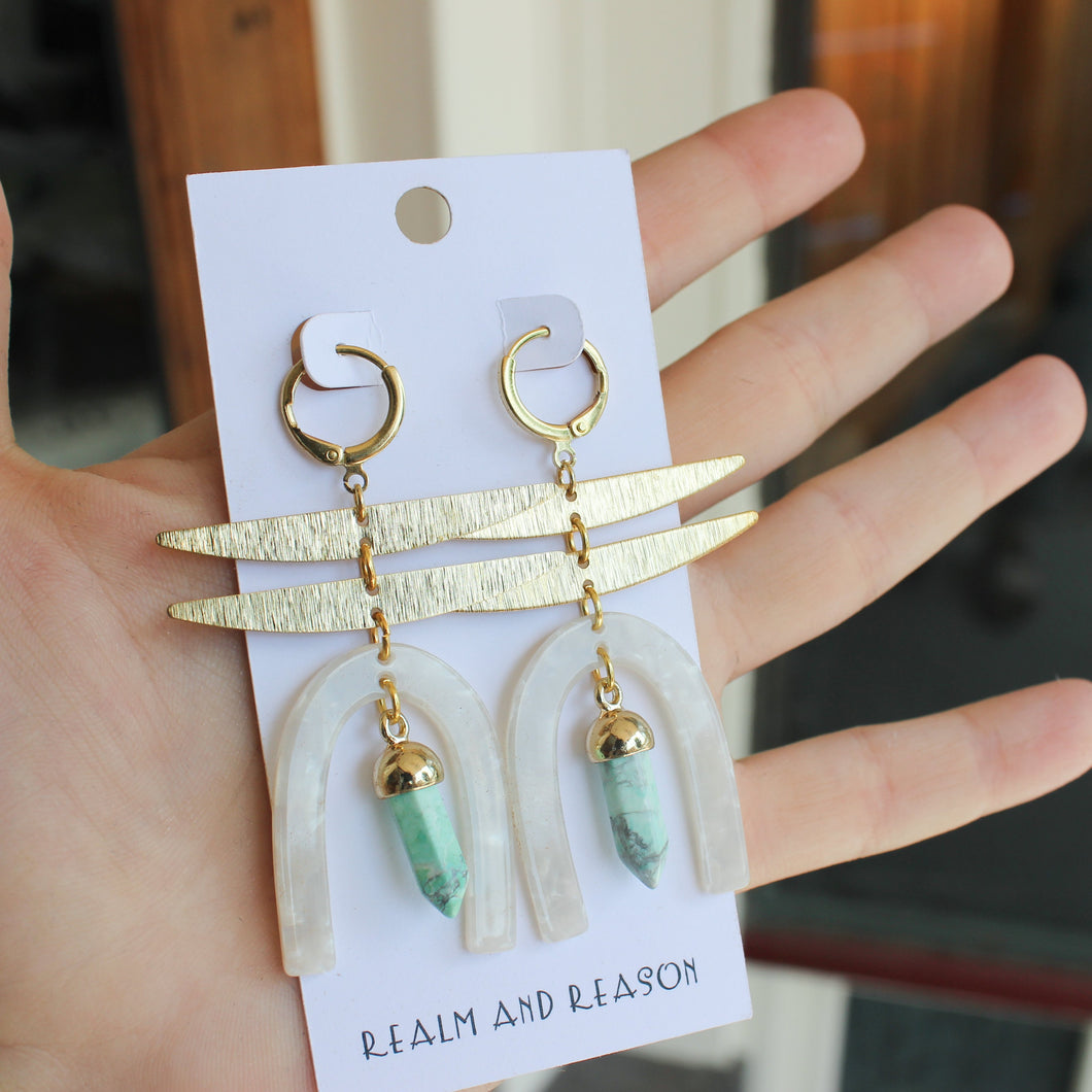 Brass Earrings with Amazonite Drops