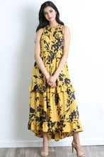 Load image into Gallery viewer, Yellow Maxi Dress with Black Floral Detail
