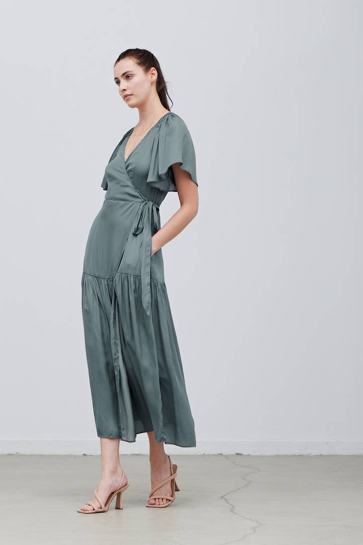 Satin Wrap Maxi Dress