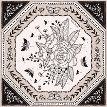 Load image into Gallery viewer, Black and White Floral Moth Bandana
