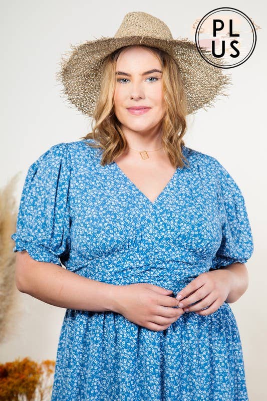 Plus Sky Blue Floral Dress