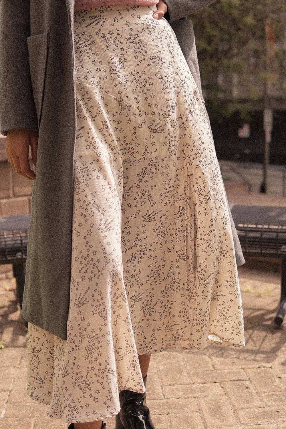 Stars-Print Midi Skirt with Side Slit