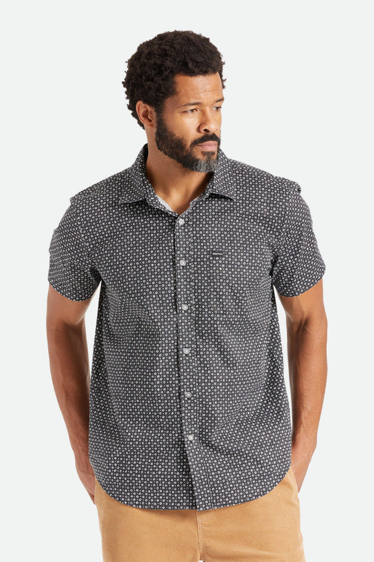 Charter Print Button Up -  Black