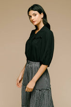 Load image into Gallery viewer, Black Ruffle Blouse with Neck Tie
