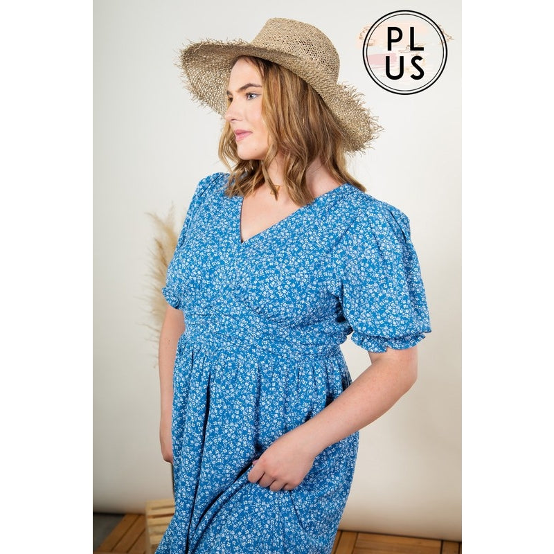 Plus Sky Blue Floral Dress