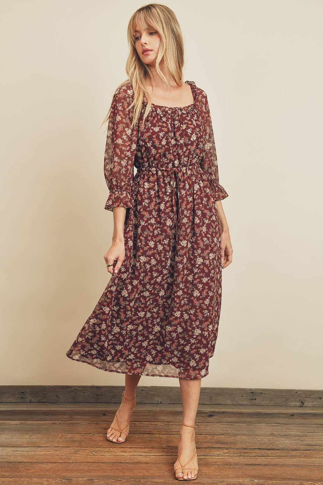 Floral Square Neck Midi Dress